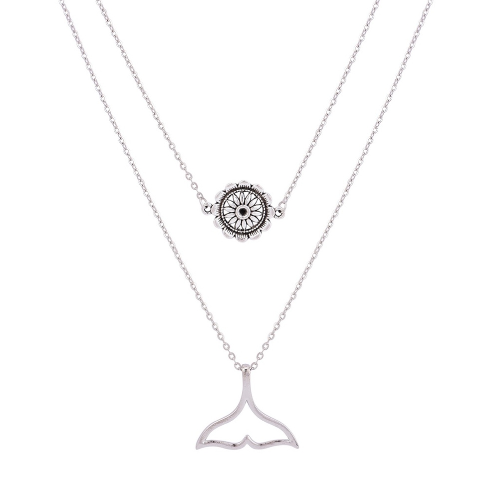 2 Layer Mermaid Whale Tail Necklace Silver - Picture 3 of 6
